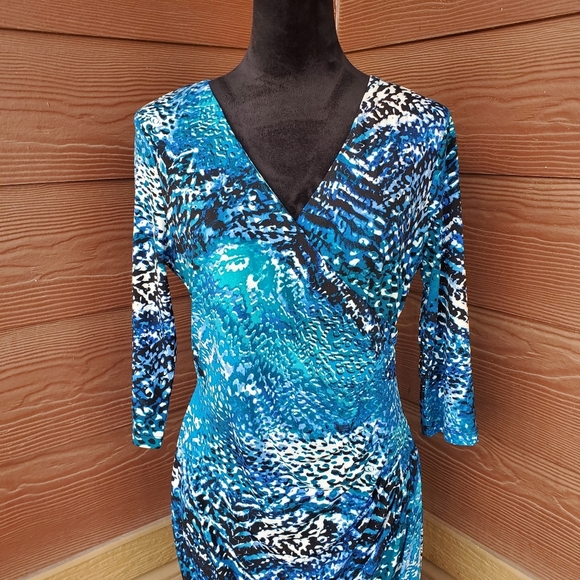 DANA BUCHMAN Wrap Style Dress Size 8 Mottled Blue & Black Pattern EUC - Picture 13 of 14